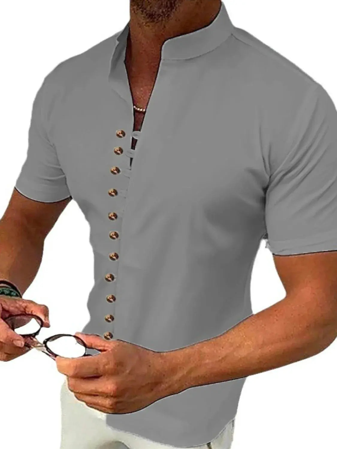 MENLL White Button Up Shirt Men's Plus Size Casual Short Sleeve Top by MENLL