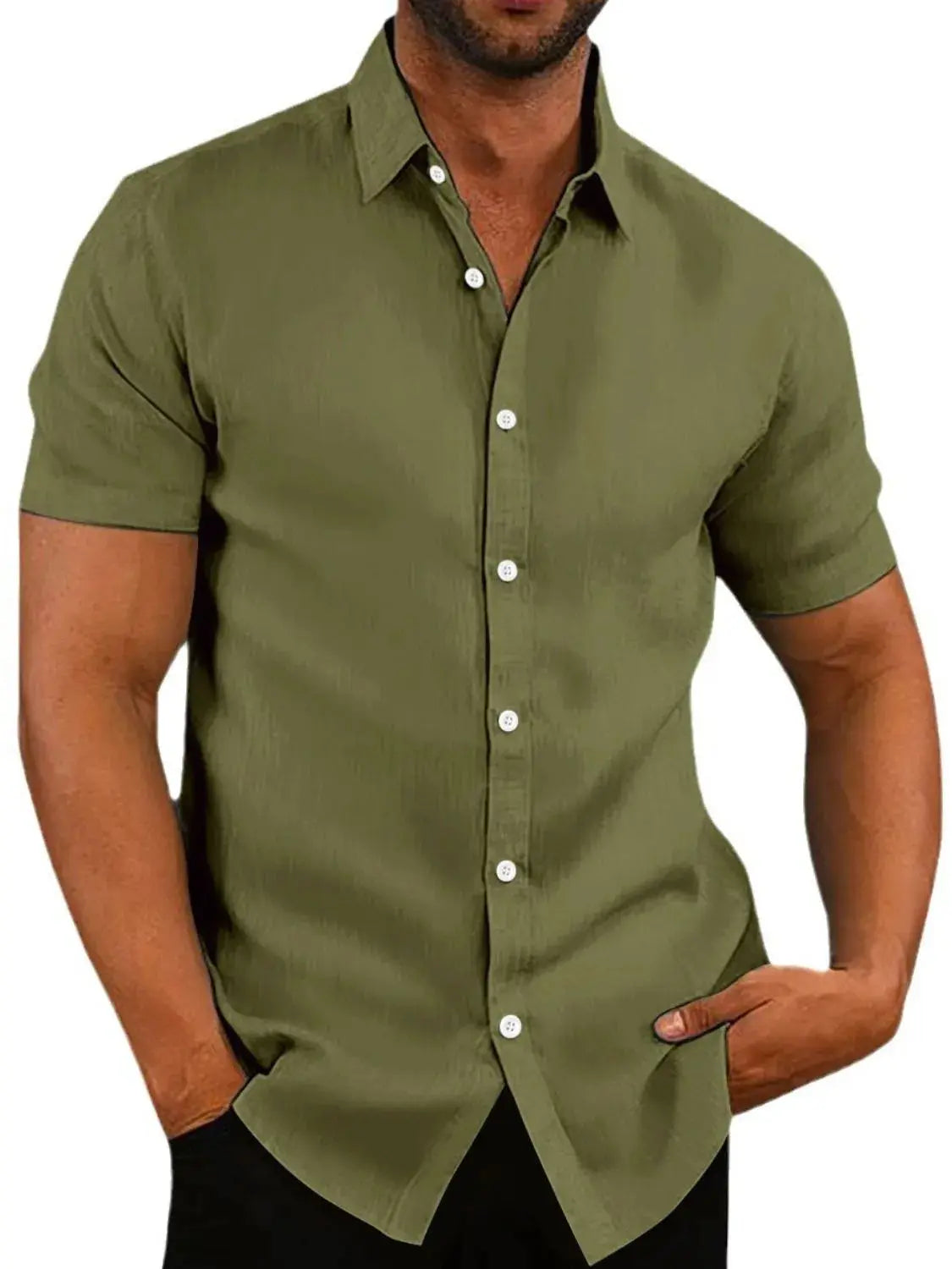 MENLL Plus Size White Shirt Men's Casual Short Sleeve Button-Up Top by MENLL