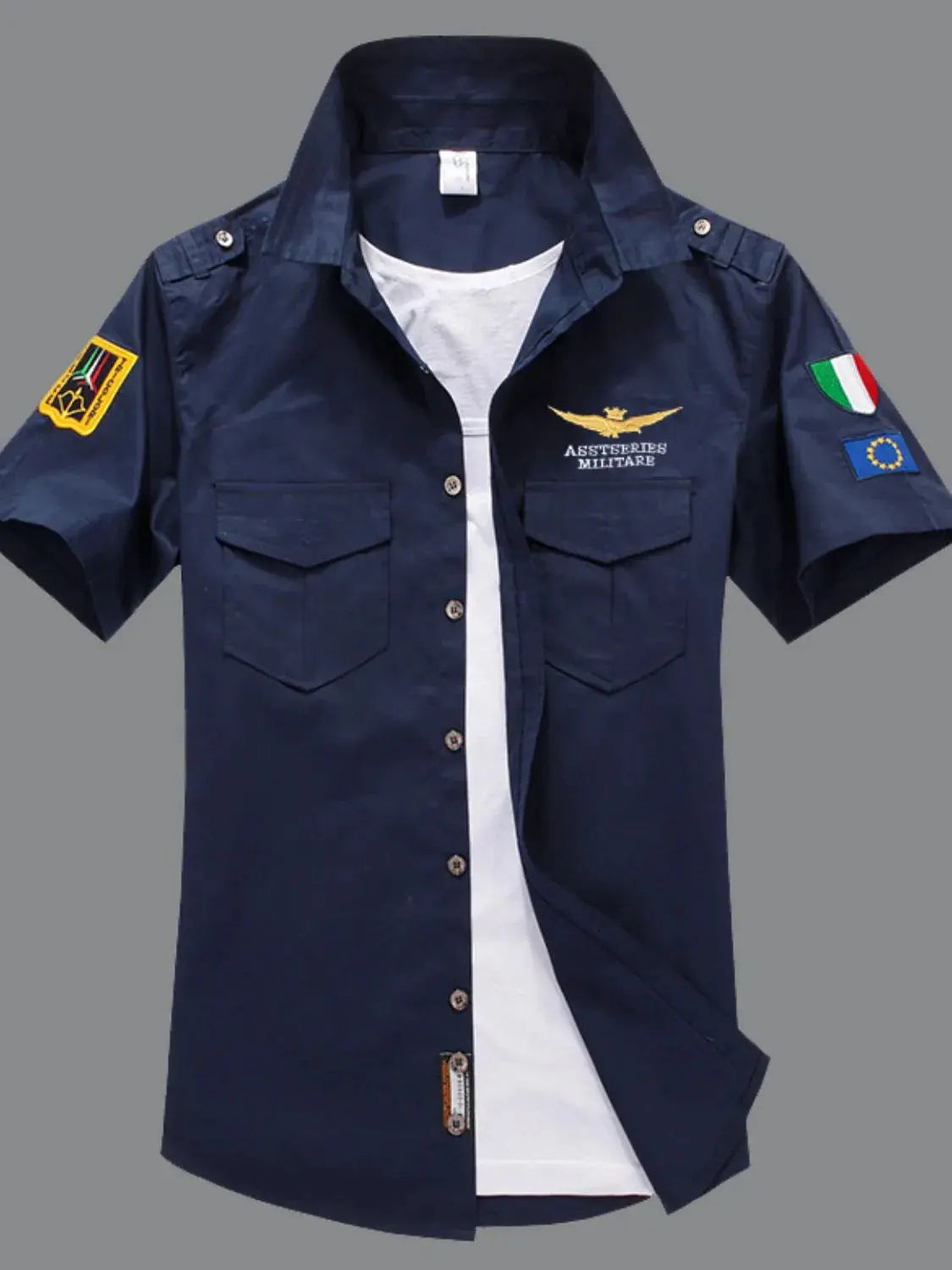 MENLL Militare Plus Size Shirt Men's Button Up Short Sleeve Casual Fit by MENLL