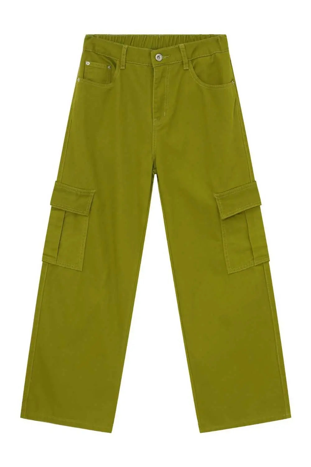 MENLL Olive Cargo Jeans Men's Casual Cotton Pants Mid Rise Comfort Fit by MENLL
