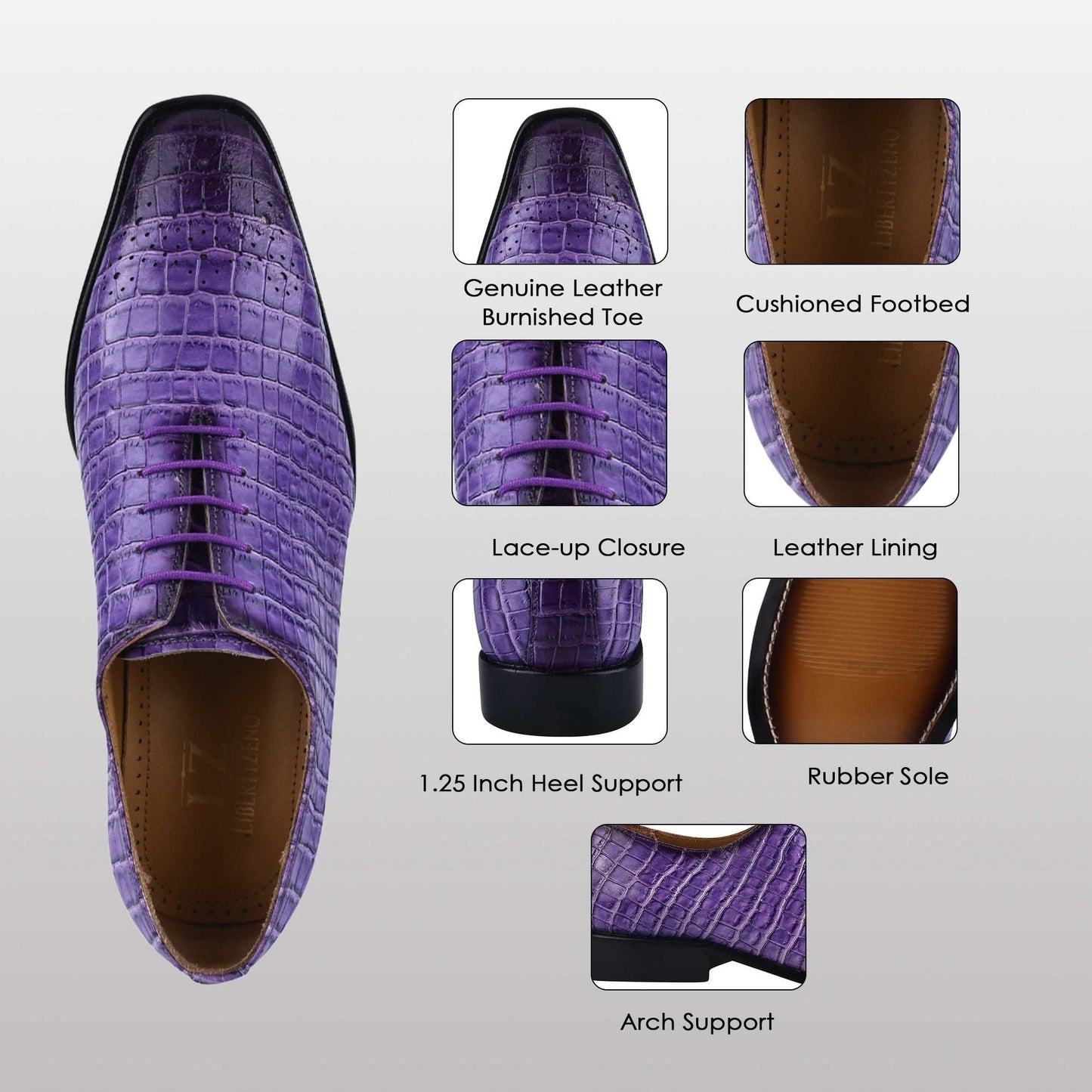 Walter Small Croco Leather Lace up Oxford Dress shoes - MENLL