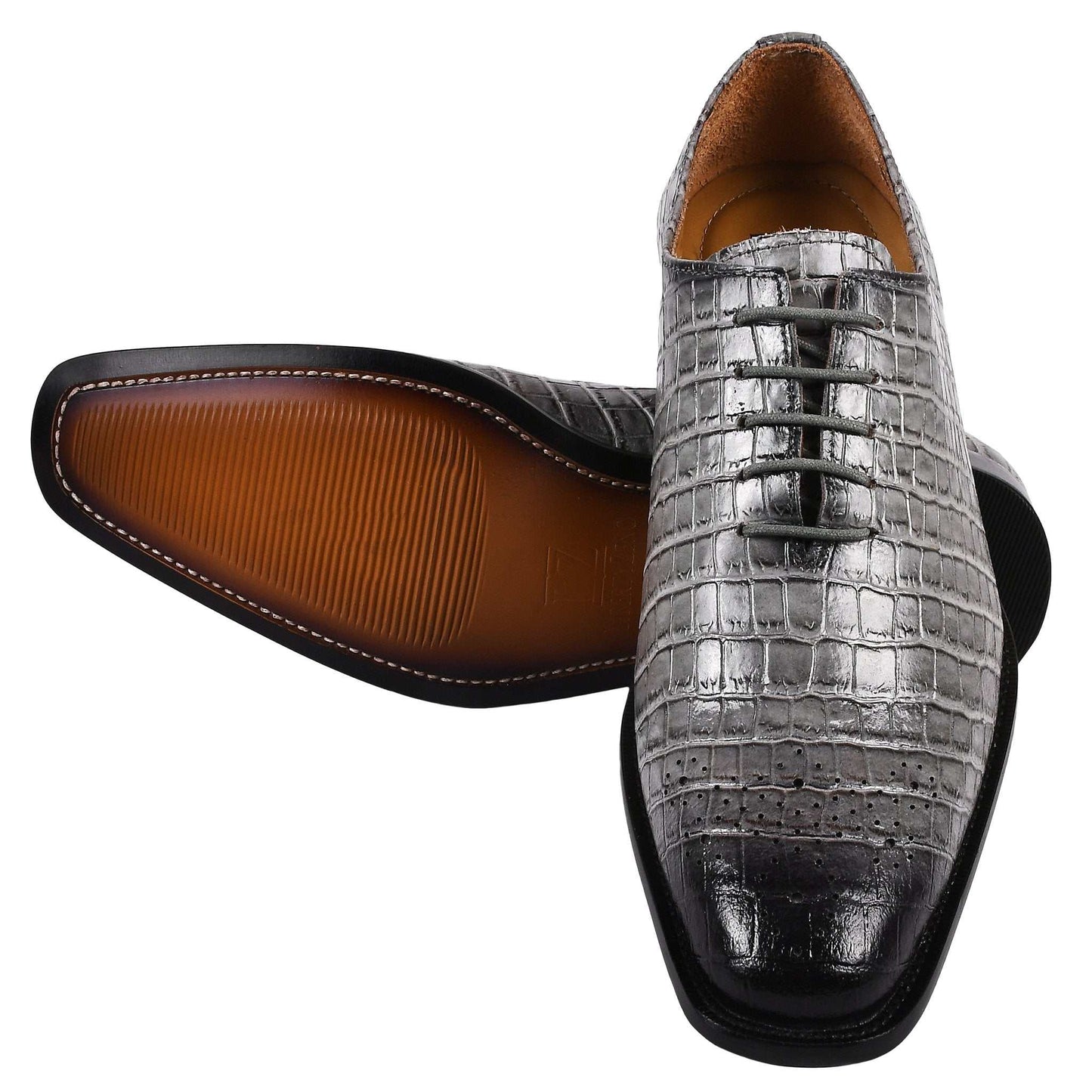 Walter Small Croco Leather Lace up Oxford Dress shoes - MENLL