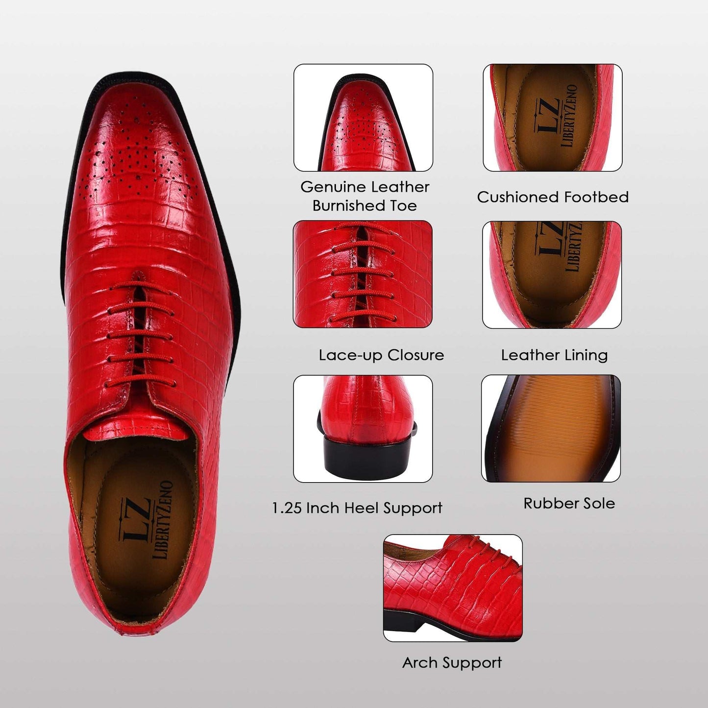 Walter Small Croco Leather Lace up Oxford Dress shoes - MENLL