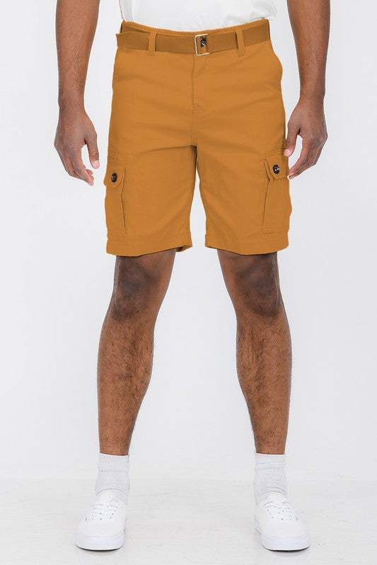 Weiv Mens Belted Cargo Shorts with side pockets and buckle closure belt