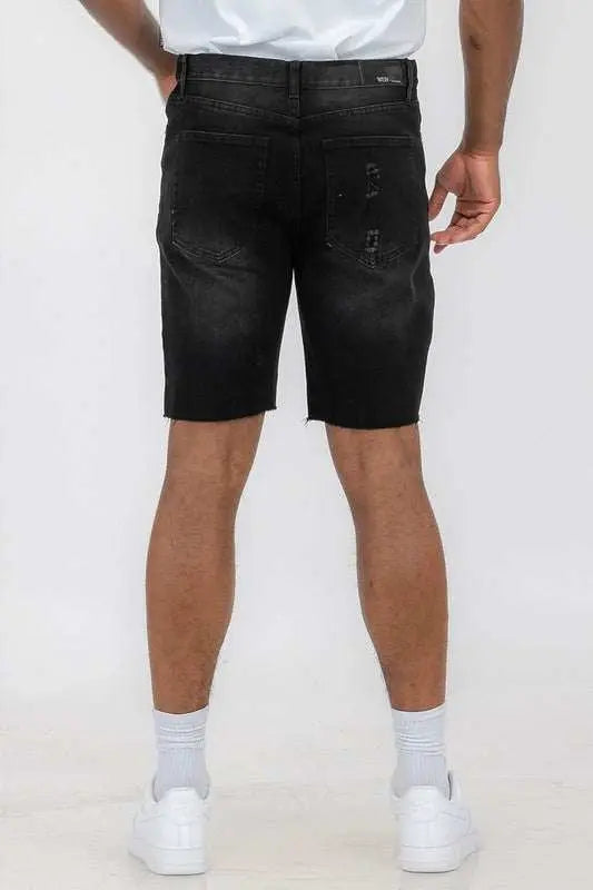 MENLL Distressed Denim Shorts Men's Casual Light Blue Stretch Fit by MENLL