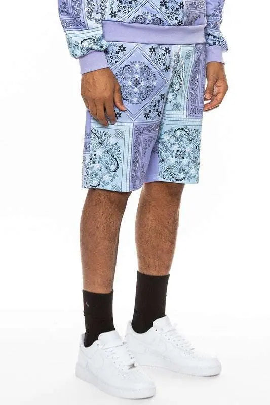 MENLL Paisley Bandana Shorts Men's Casual Fashion Summer Shorts - Drawstring, Elastic Waist by MENLL