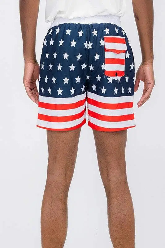 MENLL American Flag Men's Swim Shorts Patriotic Beach Quick Dry Swimwear by MENLL