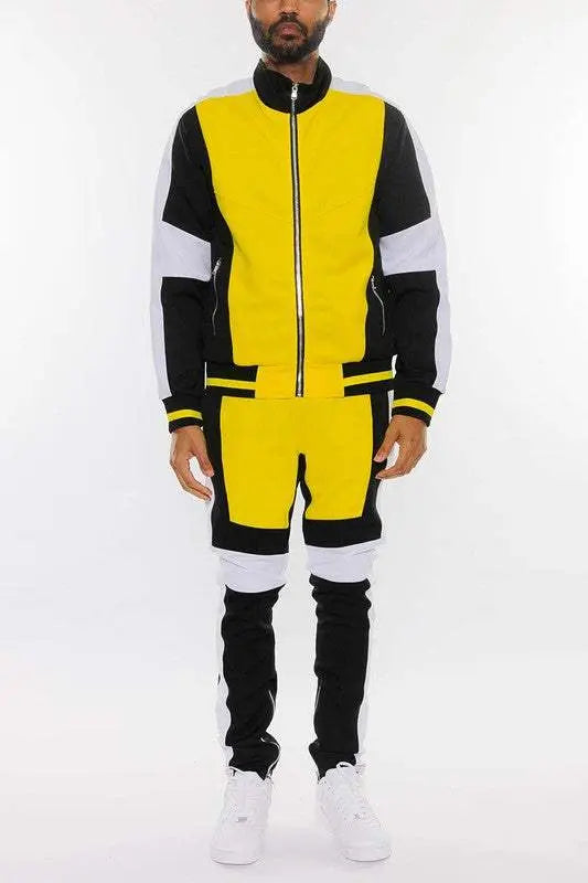 Men's Tracksuit Set - Color Block Design - Casual Activewear - Side View