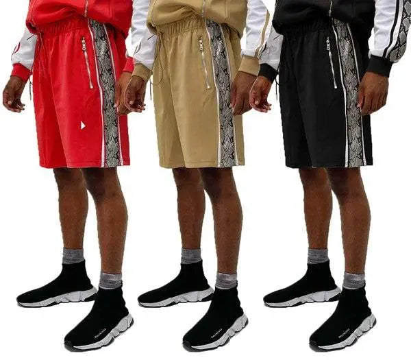 MENLL Snake Print Shorts Men's Casual Red Durable Quality Shorts by MENLL