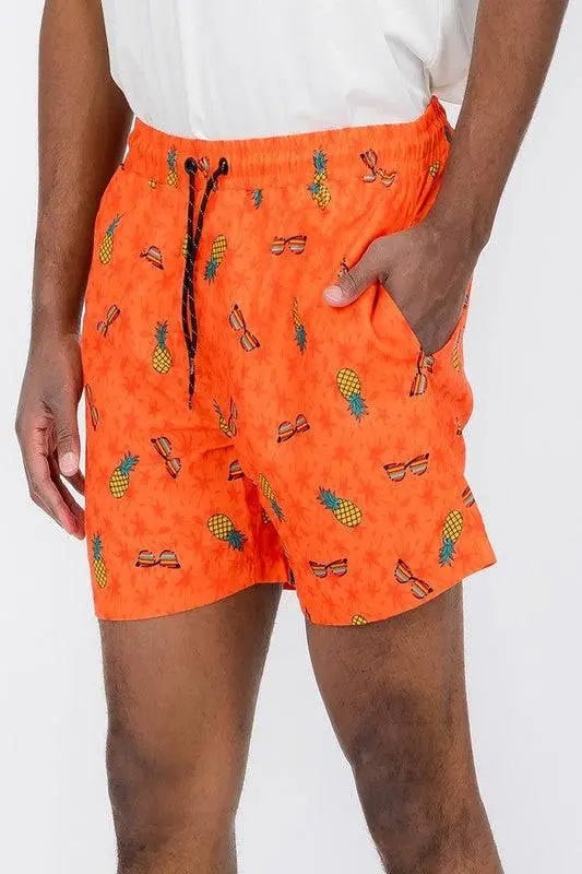 MENLL Pineapple Swim Trunks Men's Beach Board Shorts Quick Dry Orange by MENLL