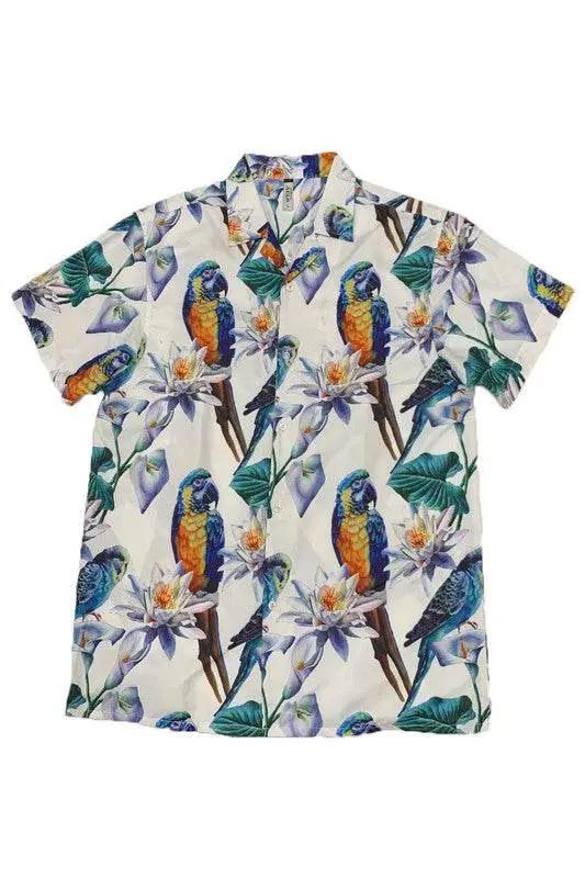 MENS TUCAN PARROT PRINT RESORT BUTTON DOWN SHIRT - MENLL