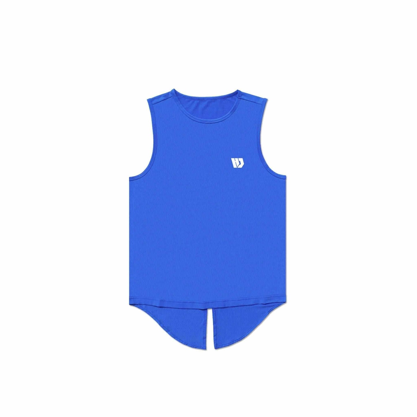 Blue women's mesh vest, dry-fit, breathable, polyester-spandex blend.