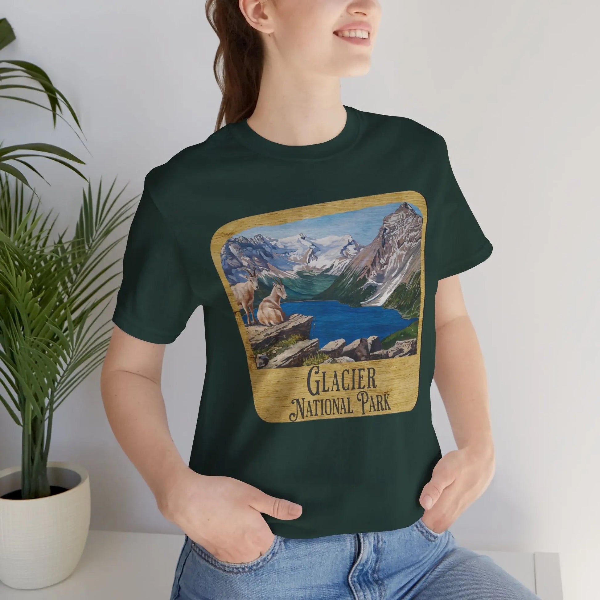 Glacier National Park Unisex Fit Short Sleeve T-Shirt Wood Sign Park Service Apparel