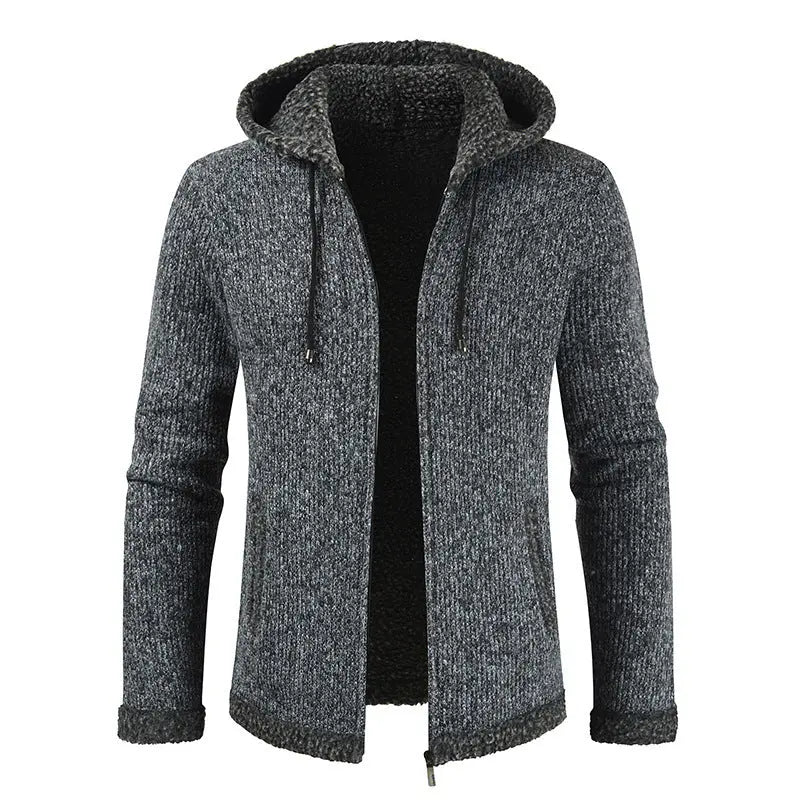 Hooded Sweater Jacket Chemical Fiber Blended Fleece Lined Outerwear - MENLL
