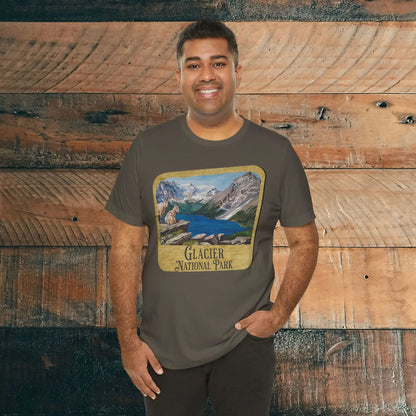 Glacier National Park Unisex Fit Short Sleeve T-Shirt Wood Sign Park Service Apparel