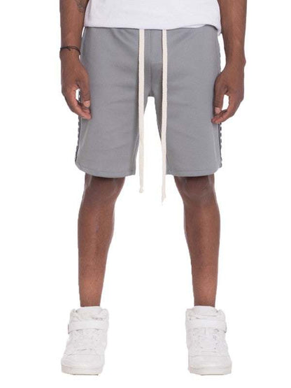 Weiv Mens Checkered Stripe Track Shorts with elastic waist and drawstring.