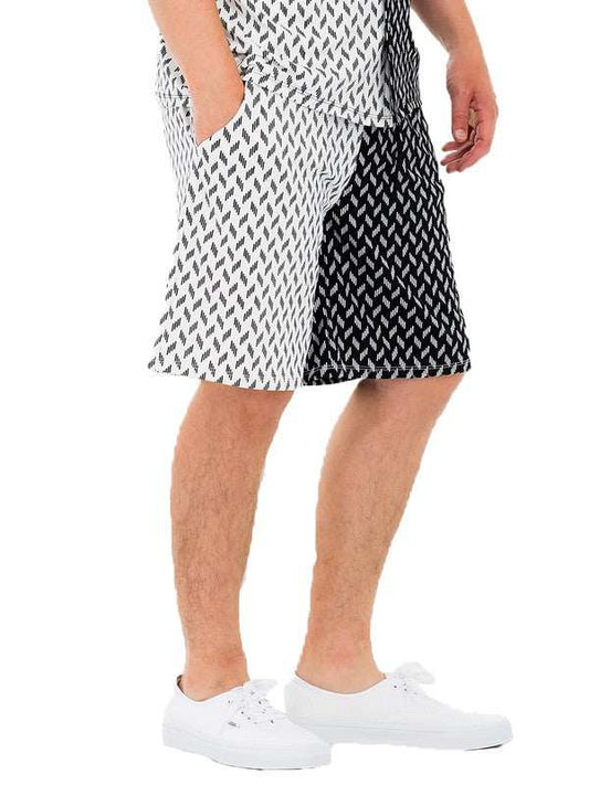 Weiv Mens Diamond Two Tone Print Shorts with elastic waist and drawstring.