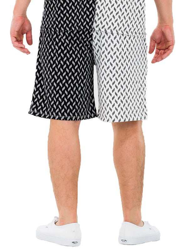 Weiv Mens Diamond Two Tone Print Shorts with elastic waist and drawstring.