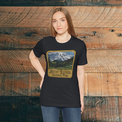 Mount Rainier National Park Unisex Fit Short Sleeve T-Shirt Wood Sign