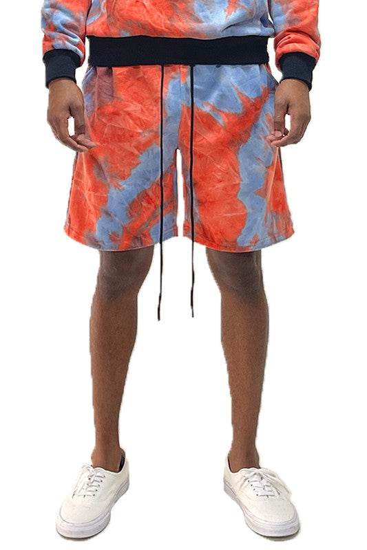 Weiv Mens Tye Dye Sweat Shorts with elastic waist and drawstring.