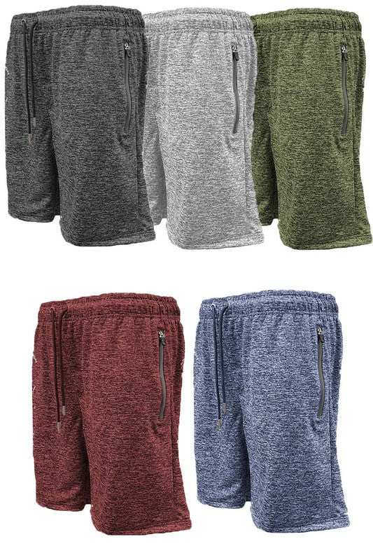 Weiv Marbled Active Running Shorts with elastic waist and zippered pockets.