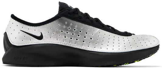 Nike Air Superfly 'Metallic Silver' women's sneakers with perforated silver leather and black details.