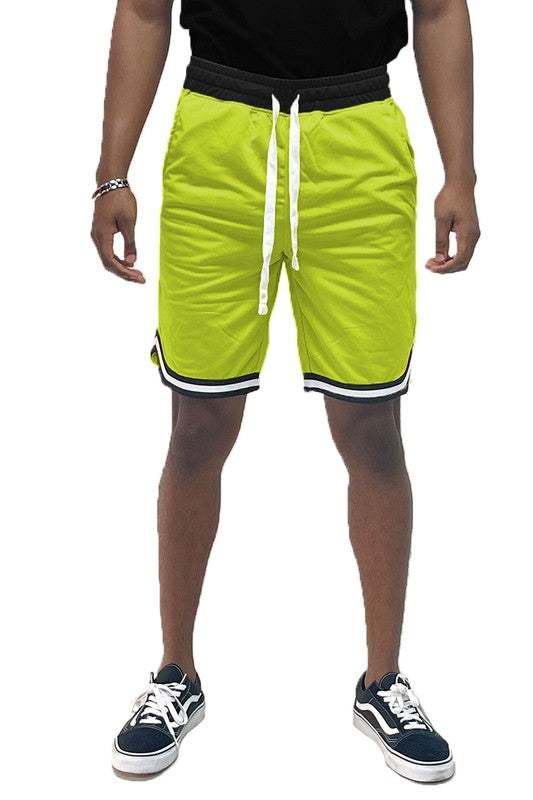 Solid athletic basketball sports shorts with elastic waist and drawstring.