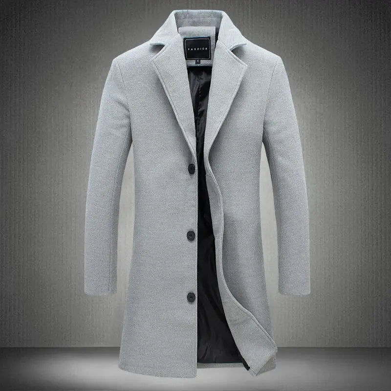 Autumn And Winter New Mens Solid Color Casual Business Woolen Coats MENLL