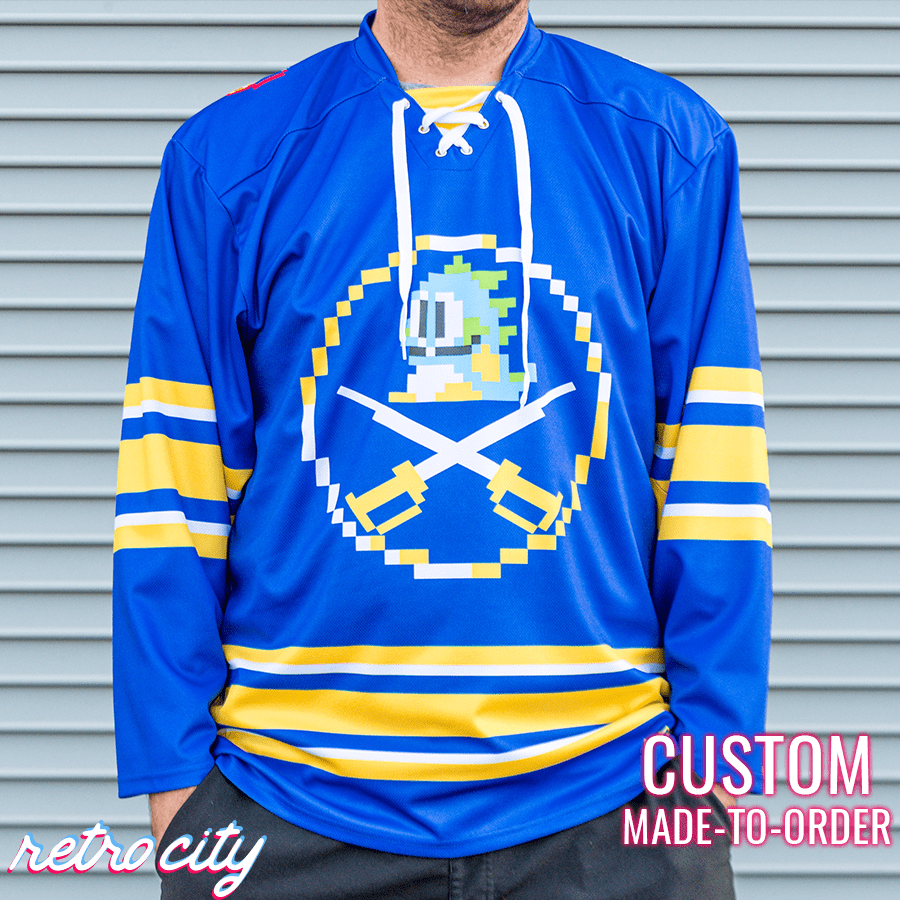 Retro City Threads Retro City Threads Buffalo Sabres Bubble Bobble 8-Bit Custom Hockey Jersey - Main Product Image