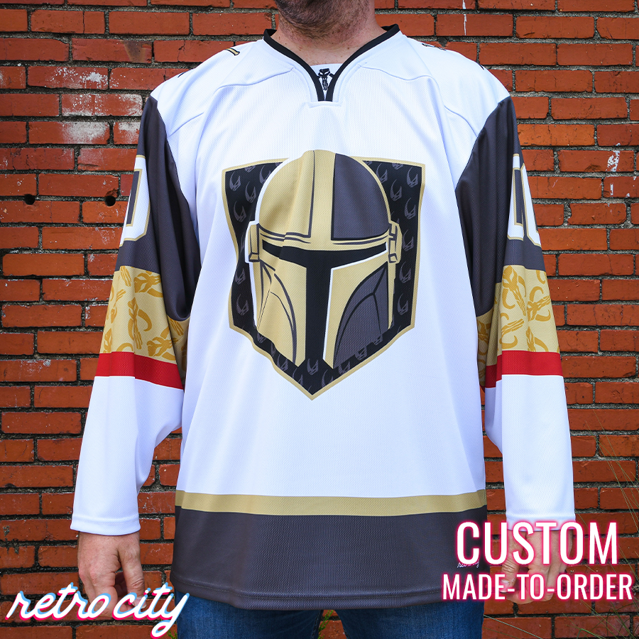 Retro City Threads Mando Bounty Hunter Hockey Jersey Sweater (White) - Main Product Image