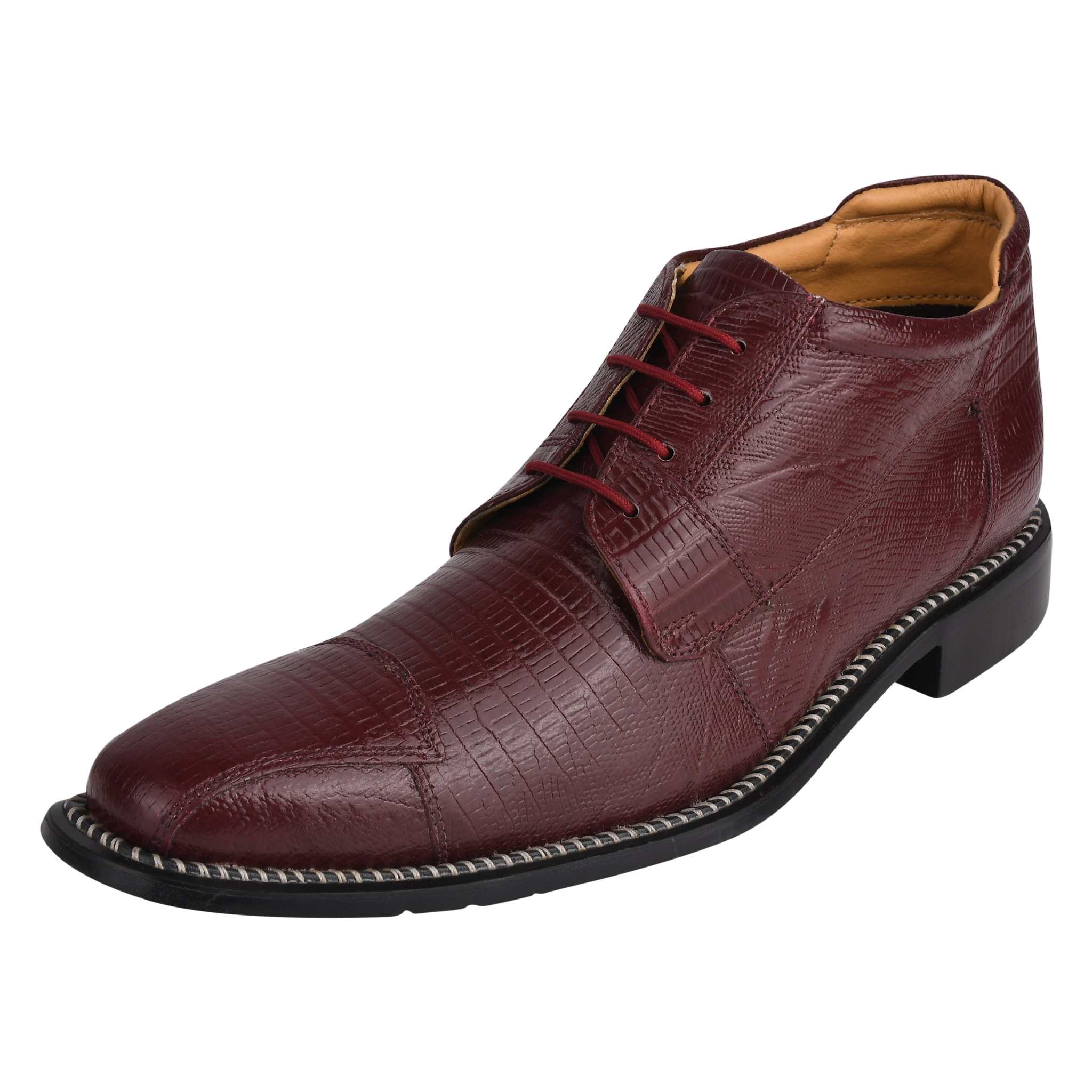 Foxx Leather Lace-Up Boots with lizard printed design and premium craftsmanship.