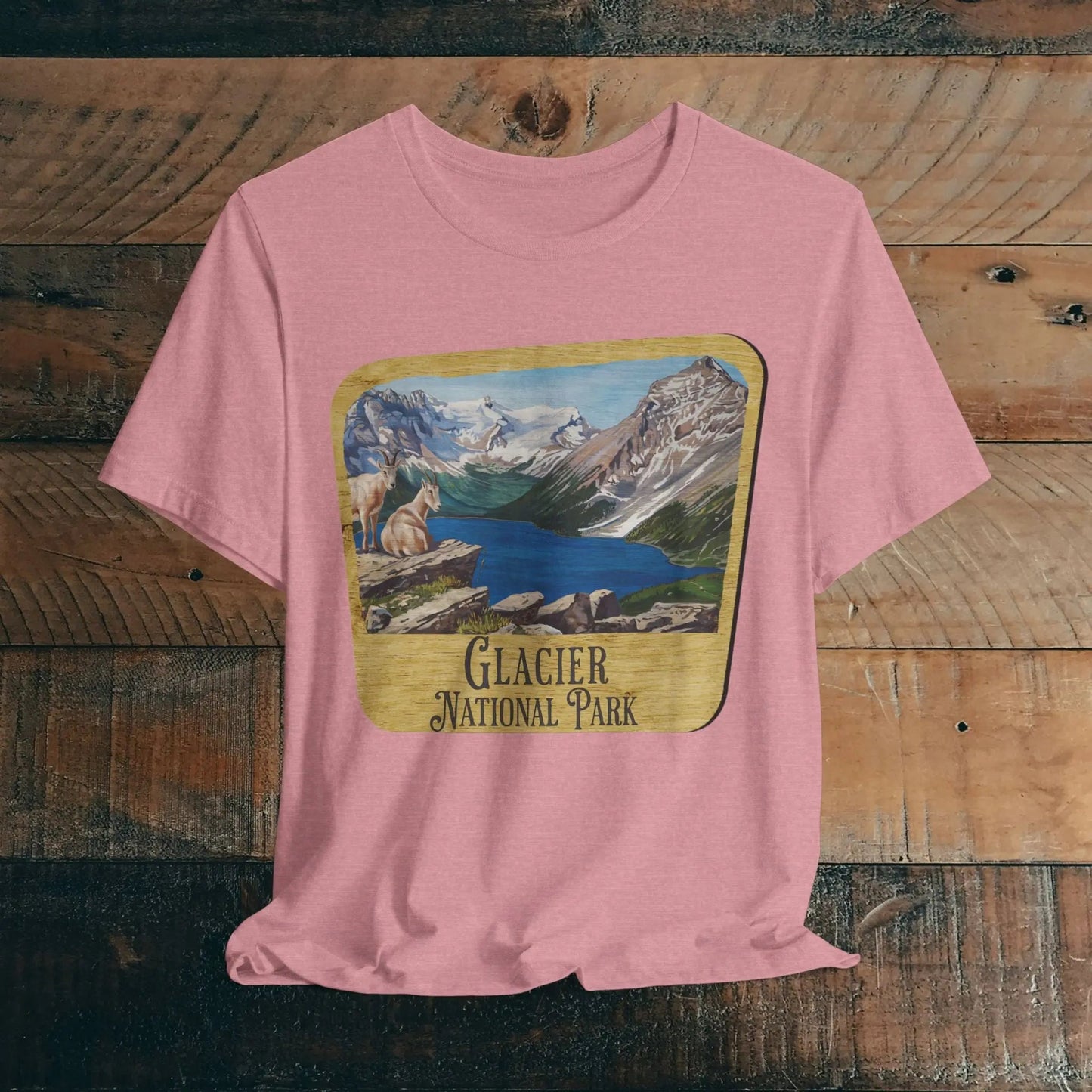 Glacier National Park Unisex Fit Short Sleeve T-Shirt Wood Sign Park Service Apparel