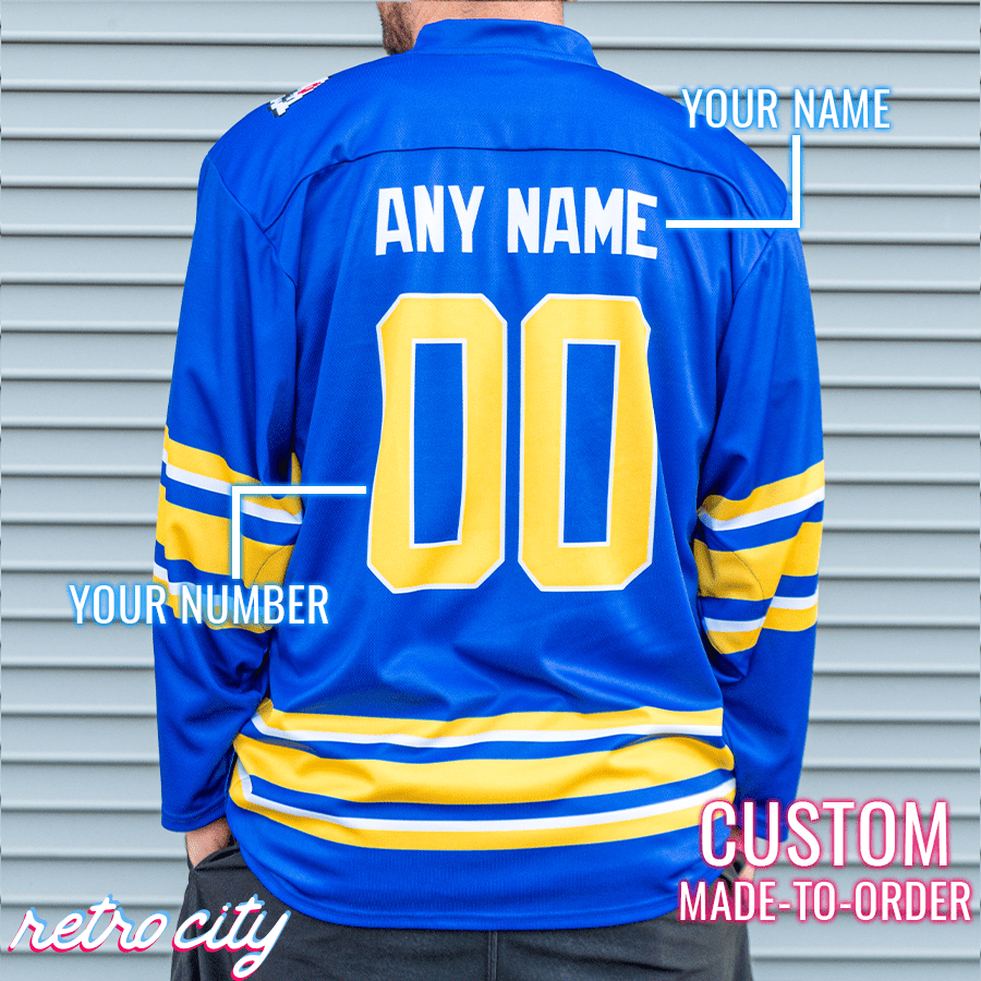 Retro City Threads Retro City Threads Buffalo Sabres Bubble Bobble 8-Bit Custom Hockey Jersey - Alternate Angle