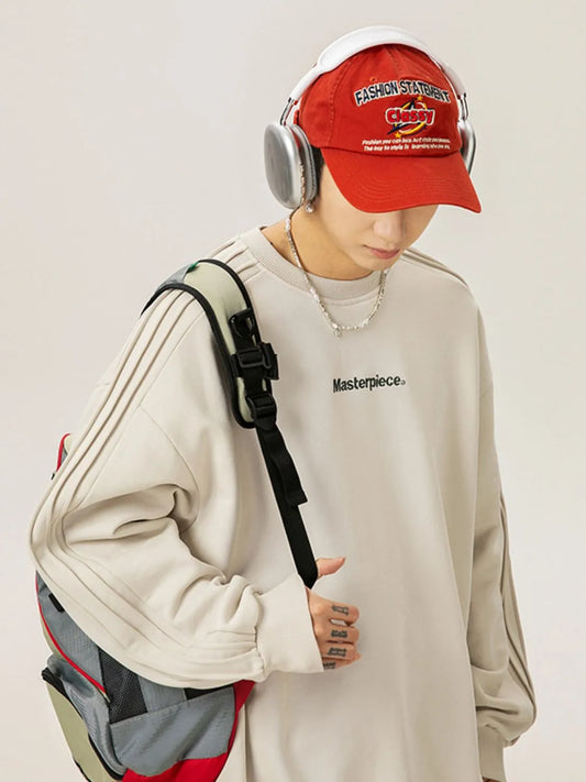 Men's letter round neck long sleeve sweatshirt with basic style and slightly stretchy material.