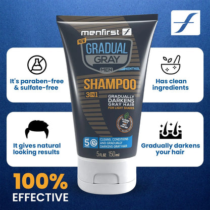 Menfirst Gradual Gray - Good Bye Gray Hair- 3-in-1 Shampoo & Darkening Pomade - Light Brown to Blonde Hair - 2 Pack Bundle Menfirst