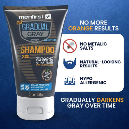 Menfirst Gradual Gray - Good Bye Gray Hair- 3-in-1 Shampoo & Darkening Pomade - Light Brown to Blonde Hair - 2 Pack Bundle Menfirst