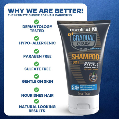 Menfirst Gradual Gray - Good Bye Gray Hair- 3-in-1 Shampoo & Darkening Pomade - Light Brown to Blonde Hair - 2 Pack Bundle Menfirst