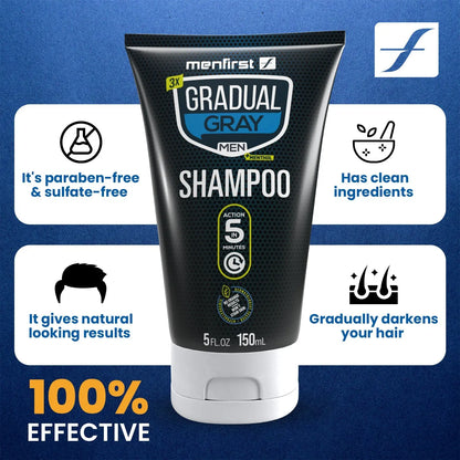 Menfirst Gradual Gray - Good bye Gray Hair - 3-in-1 Shampoo + Conditioner + Beard Wash & Darkening Pomade - 4 Pack Bundle Menfirst