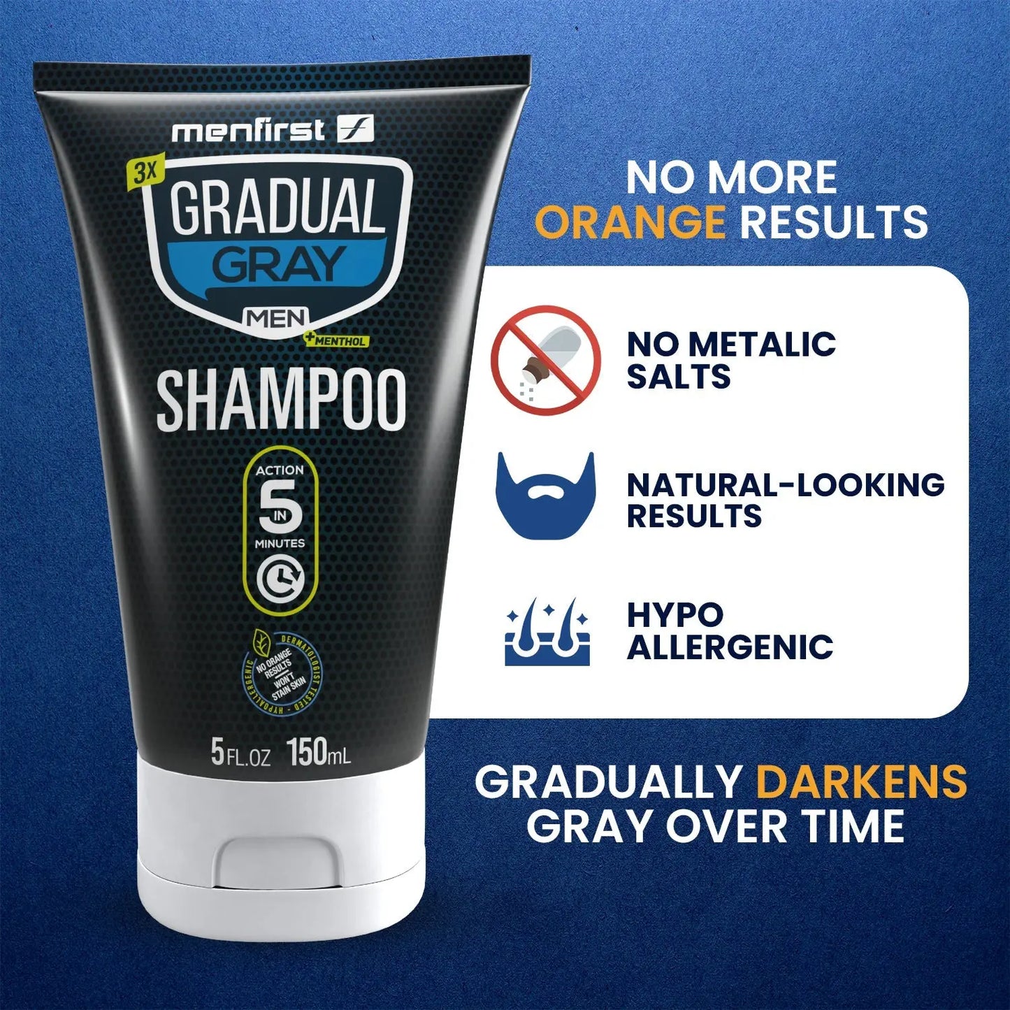 Menfirst Gradual Gray - Good Bye Gray Hair- 3-in-1 Shampoo + Beard Wash & Darkening Pomade - 3 Pack Bundle Menfirst