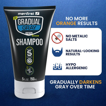 Menfirst Gradual Gray - Good Bye Gray Hair- 3-in-1 Shampoo + Beard Wash & Darkening Pomade - 3 Pack Bundle Menfirst