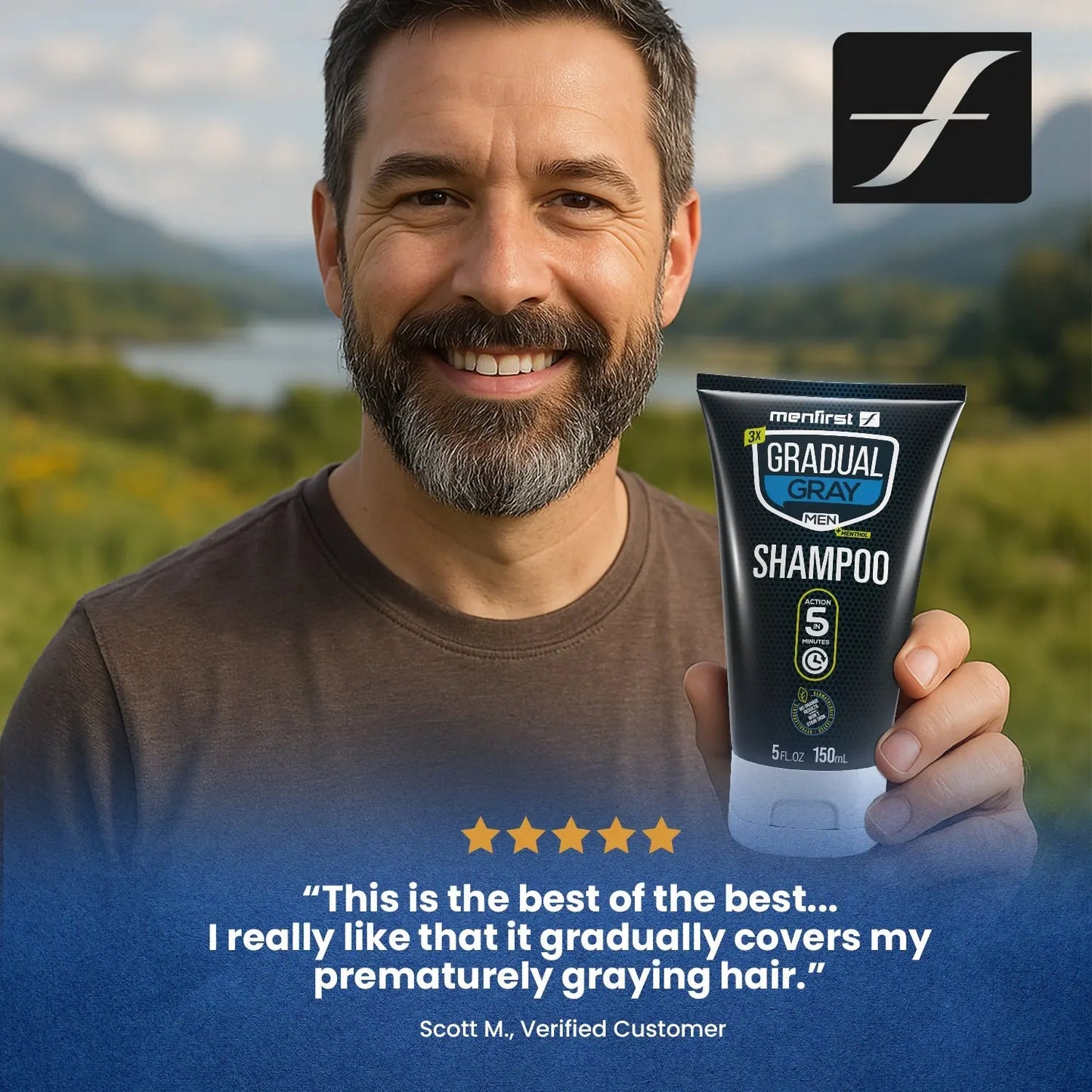 Menfirst Gradual Gray - Good Bye Gray Hair- 3-in-1 Shampoo + Beard Wash & Darkening Pomade - 3 Pack Bundle Menfirst
