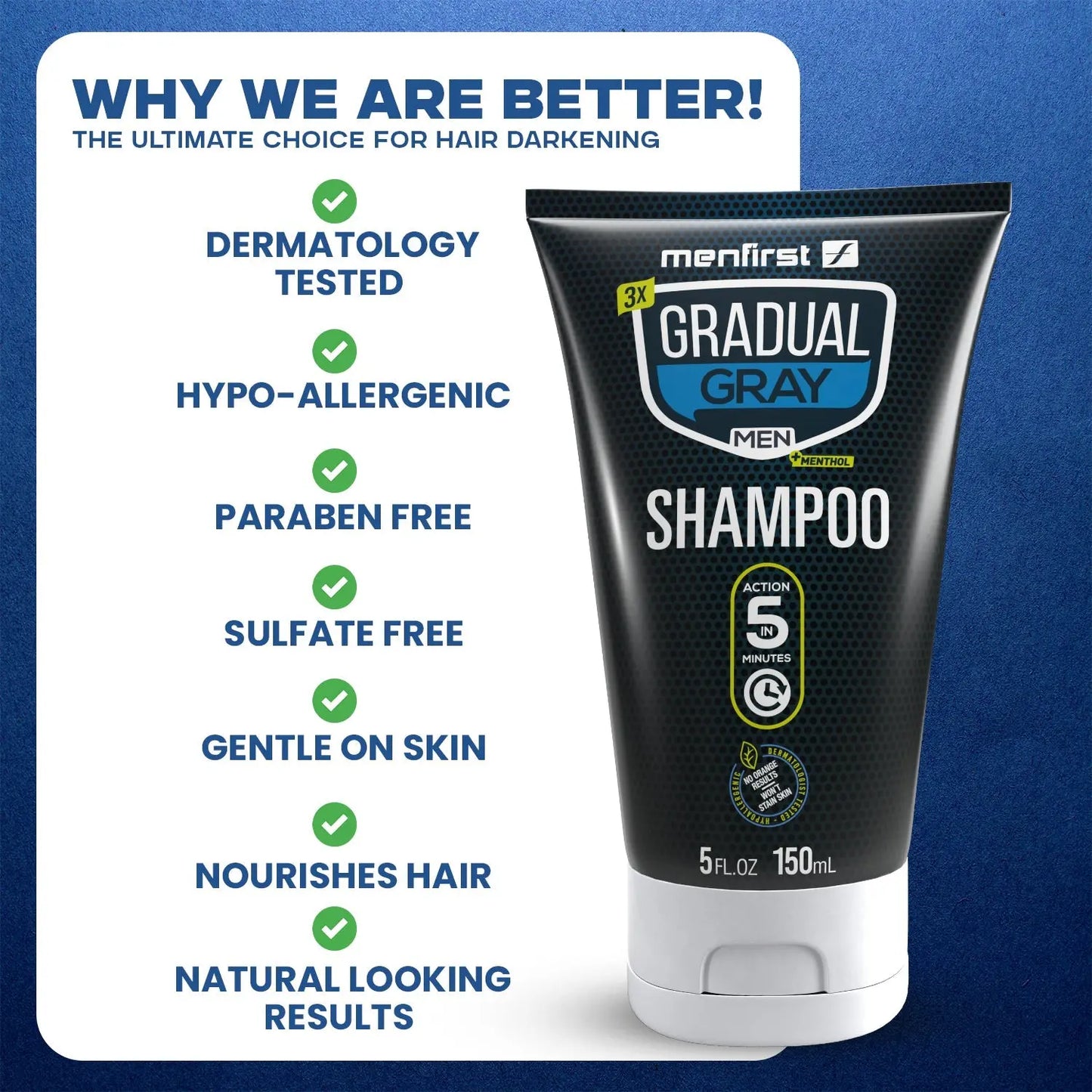 Menfirst Gradual Gray - Good Bye Gray Hair- 3-in-1 Shampoo + Beard Wash & Darkening Pomade - 3 Pack Bundle Menfirst