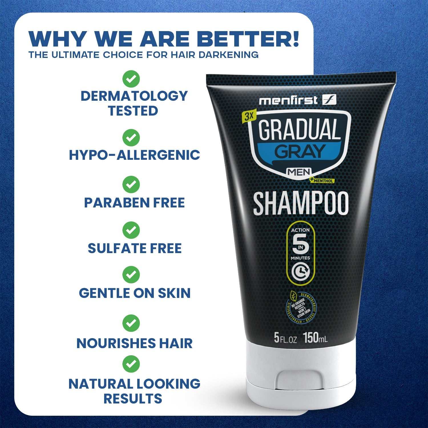 Menfirst Gradual Gray - Good Bye Gray Hair - 3-in-1 Shampoo and Conditioner - 2 Pack Bundle - MENLL