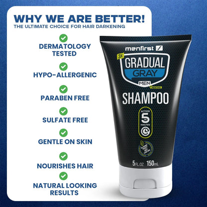 Menfirst Gradual Gray - Good bye Gray Hair - 3-in-1 Shampoo + Conditioner + Beard Wash & Darkening Pomade - 4 Pack Bundle Menfirst