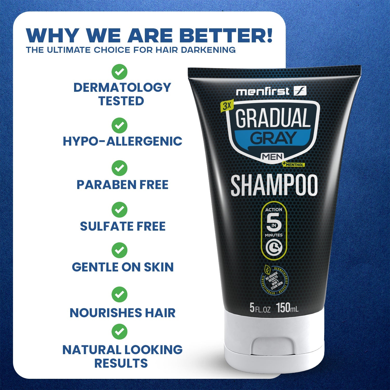 Menfirst Gradual Gray - Good Bye Gray Hair - 3-in-1 Shampoo + Beard Wa Menfirst