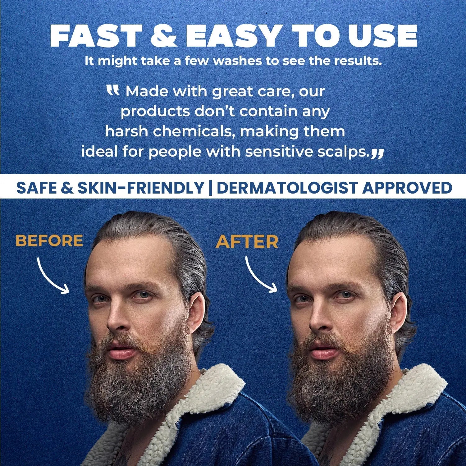 Menfirst Gradual Gray - Good Bye Gray Hair- 3-in-1 Shampoo + Beard Wash & Darkening Pomade - 3 Pack Bundle Menfirst