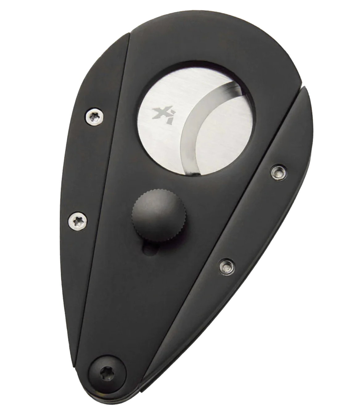 XIKAR® XI3 Stainless Steel Cigar Cutter in Titanium Black, featuring a teardrop shape and double guillotine action.