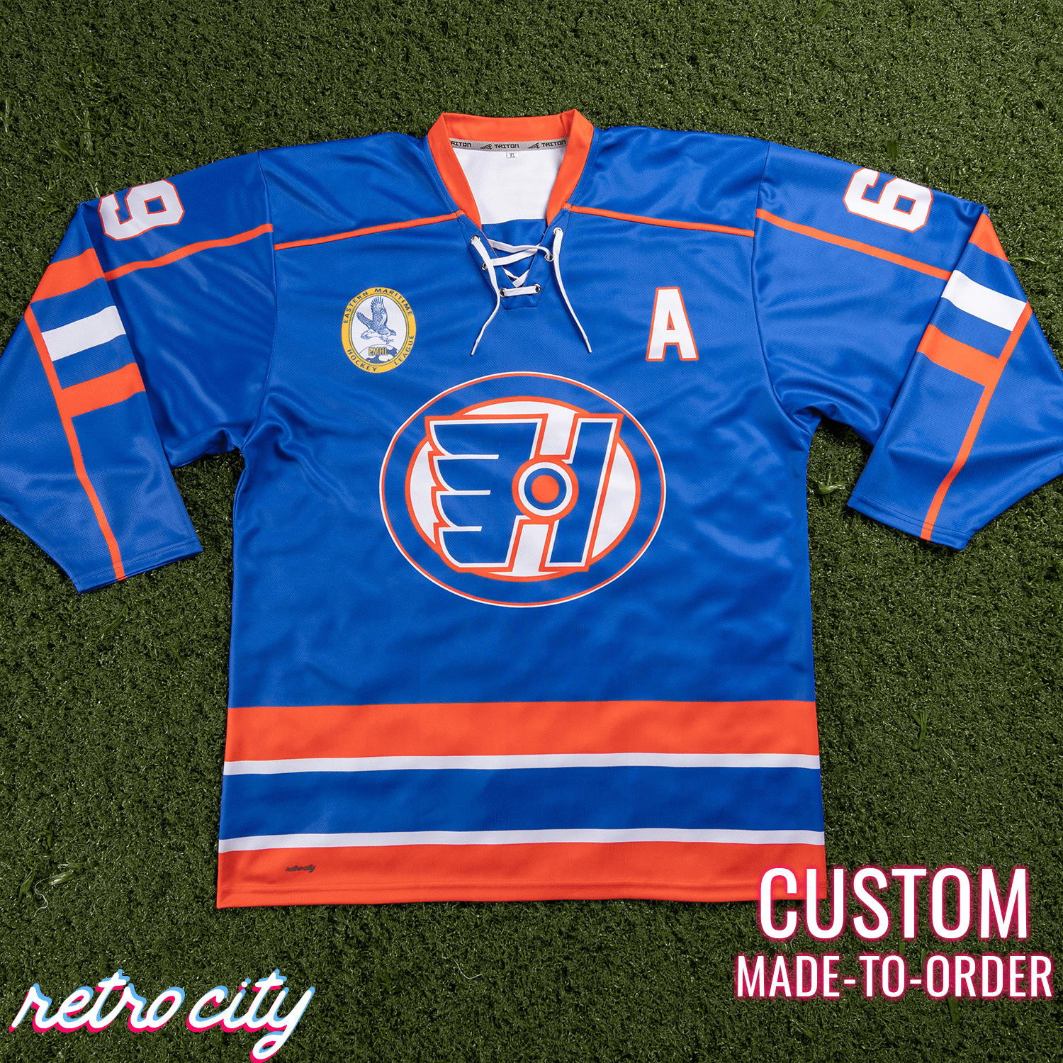 Retro City Threads Goon Halifax Highlanders Doug Glatt Custom Lace-Up Hockey Jersey - Detail View