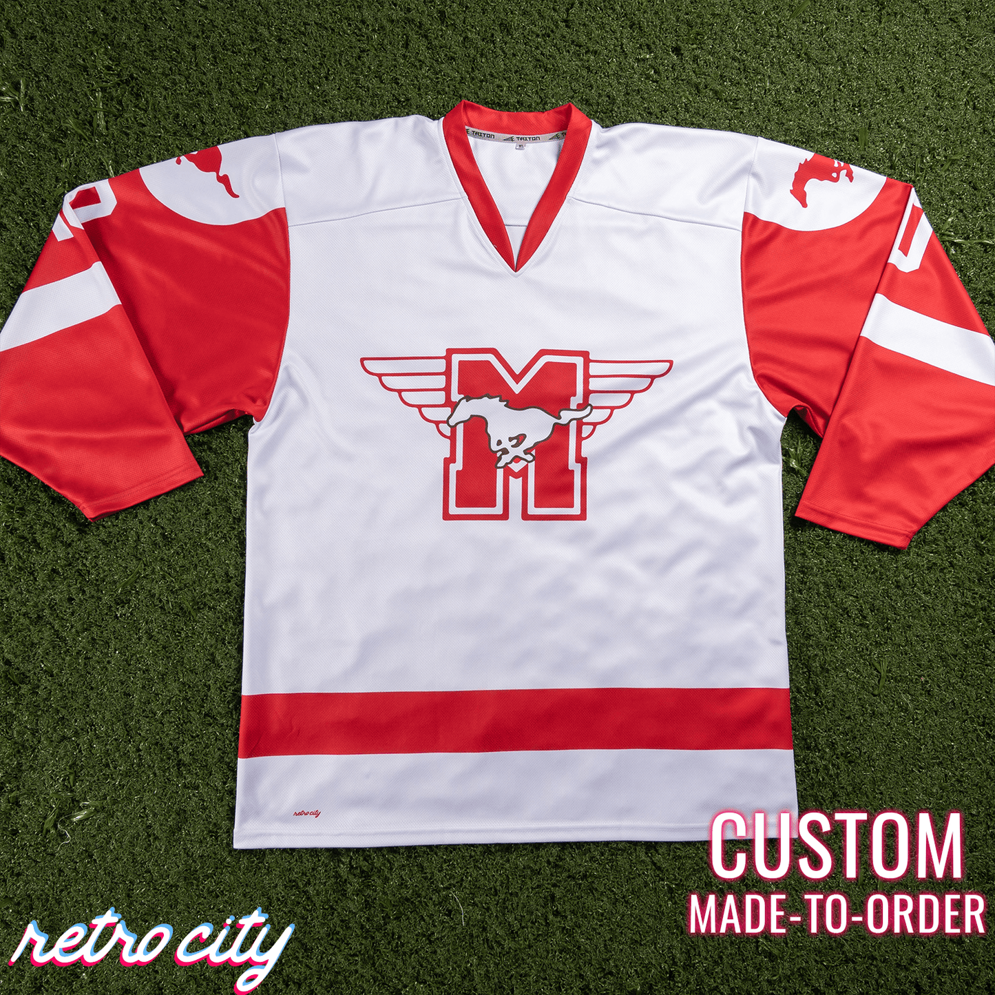 Retro City Threads Dean Youngblood Hamilton Mustangs Custom Hockey Jersey - Close Up