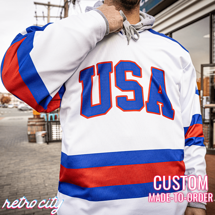 Retro City Threads Miracle On Ice USA Custom Hockey Jersey - Close Up